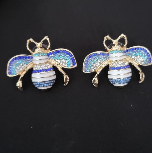 Earrings Jewelry - Gold and Blue Bee Earrings